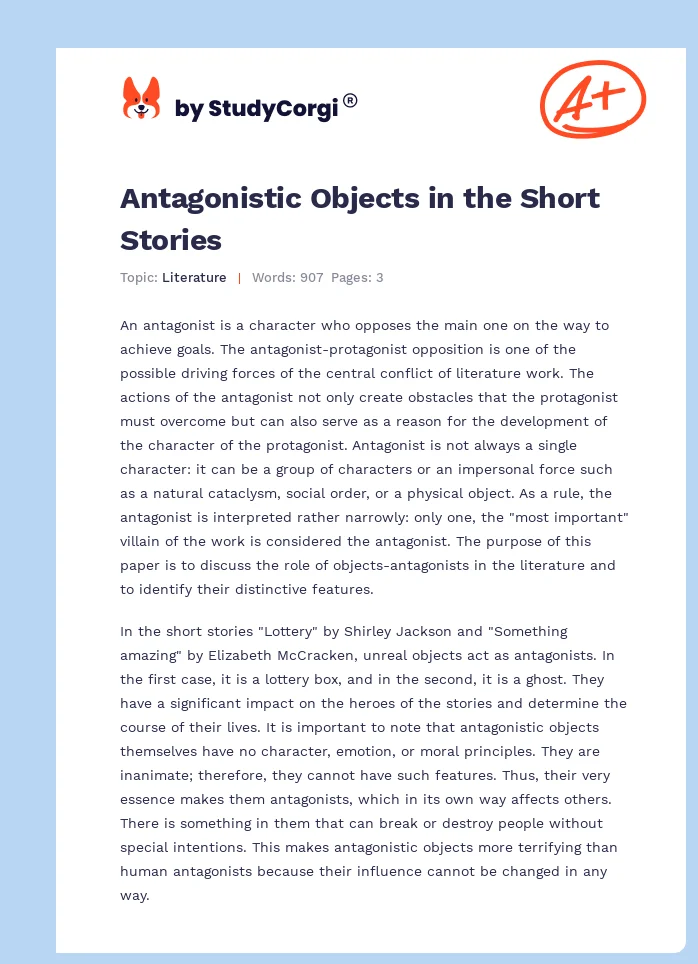 Antagonistic Objects in the Short Stories. Page 1