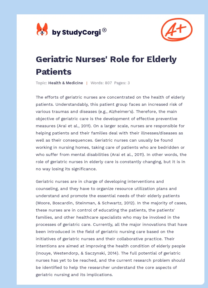 Geriatric Nurses' Role for Elderly Patients. Page 1