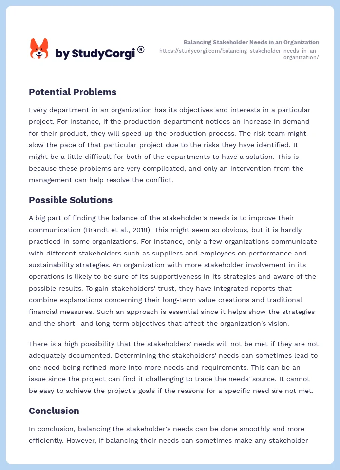 Balancing Stakeholder Needs in an Organization. Page 2