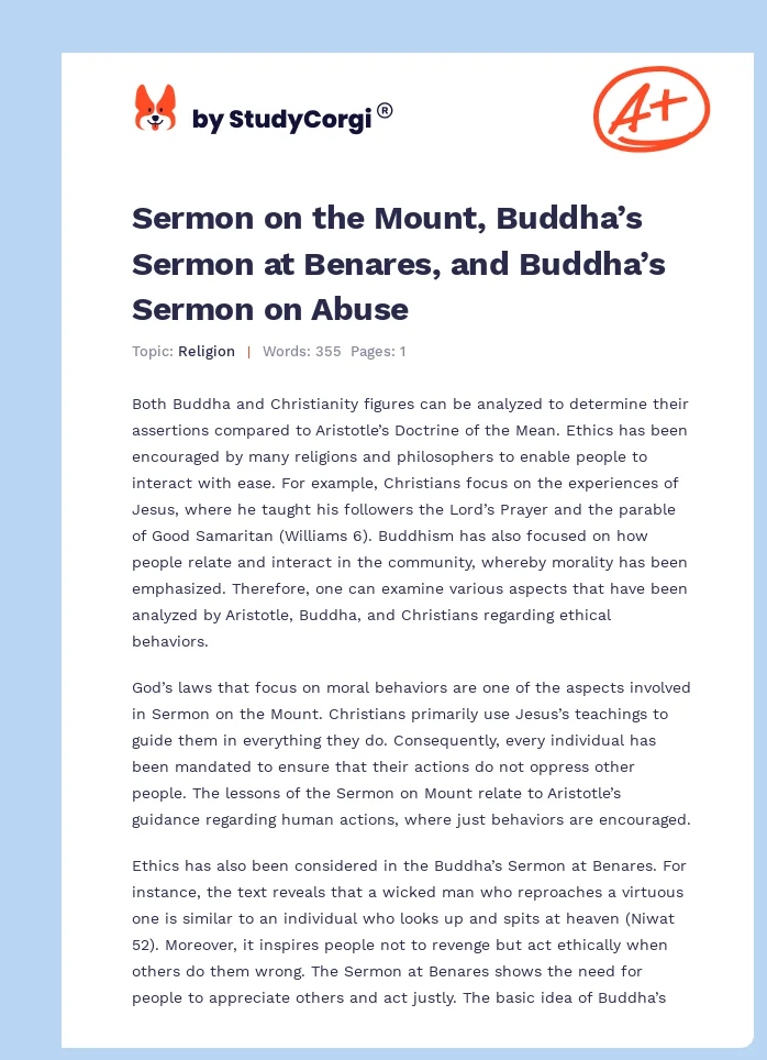 Sermon on the Mount, Buddha’s Sermon at Benares, and Buddha’s Sermon on Abuse. Page 1