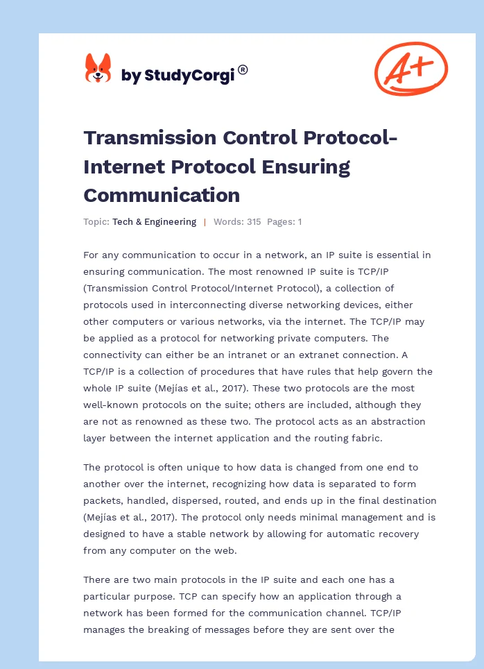 Transmission Control Protocol-Internet Protocol Ensuring Communication. Page 1
