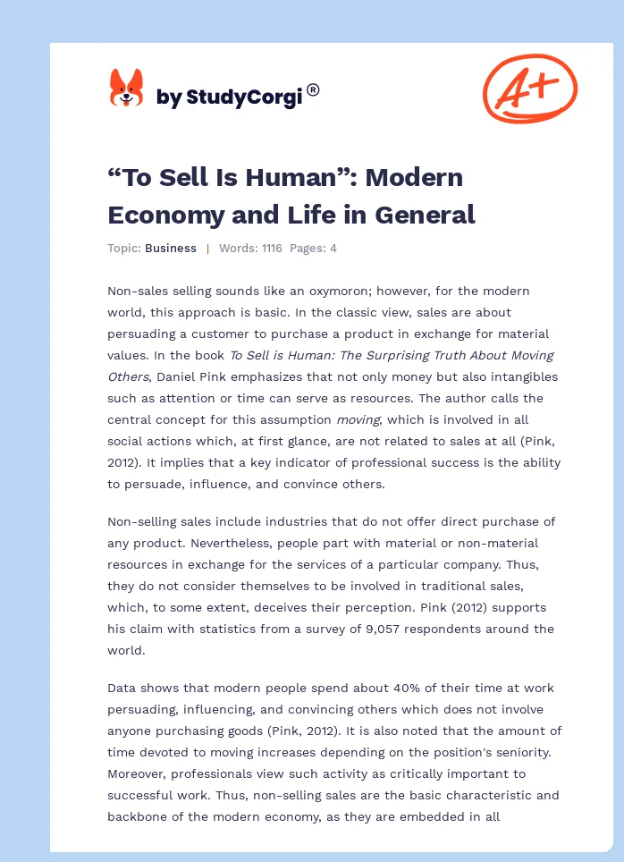 “To Sell Is Human”: Modern Economy and Life in General. Page 1