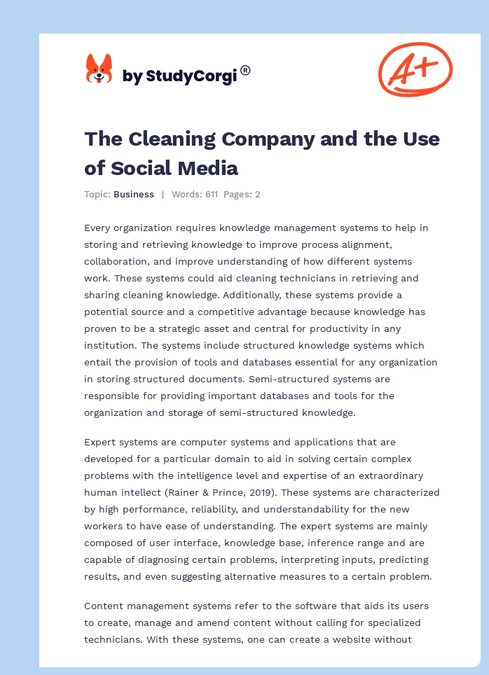 The Cleaning Company and the Use of Social Media. Page 1