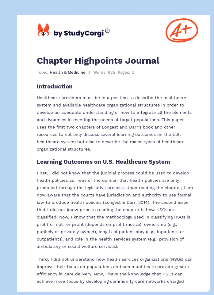 Chapter Highpoints Journal. Page 1