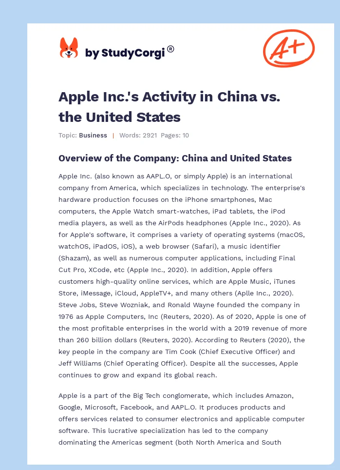 Apple Inc.'s Activity in China vs. the United States. Page 1
