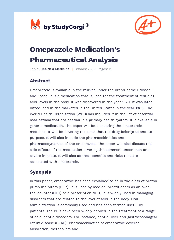 Omeprazole Medication's Pharmaceutical Analysis. Page 1