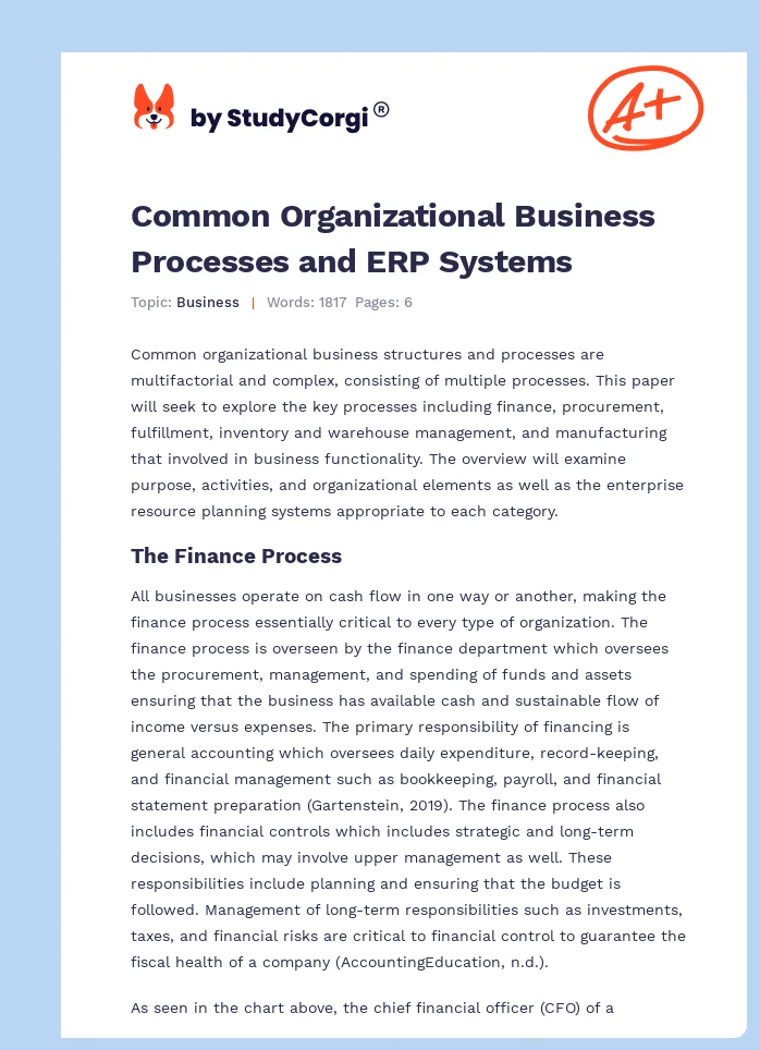 Common Organizational Business Processes and ERP Systems. Page 1