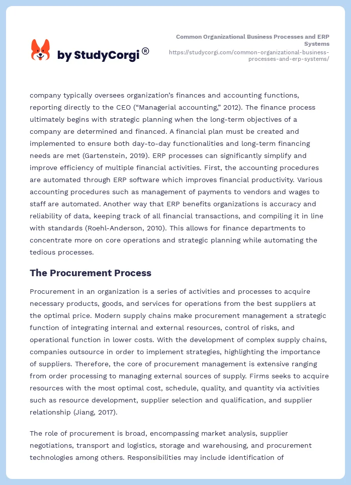 Common Organizational Business Processes and ERP Systems. Page 2