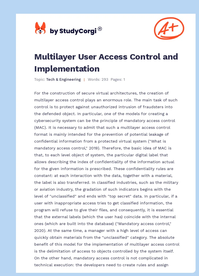 Multilayer User Access Control and Implementation. Page 1