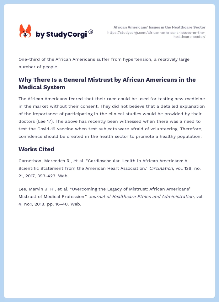 African Americans' Issues in the Healthcare Sector. Page 2