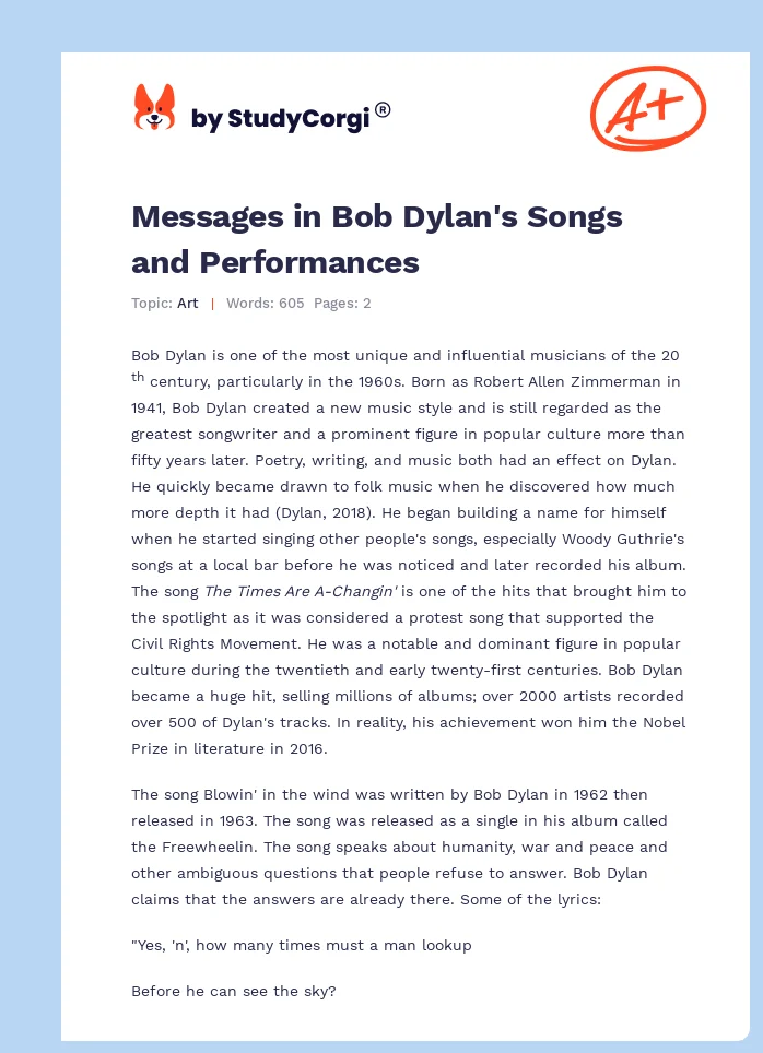 Messages in Bob Dylan's Songs and Performances. Page 1