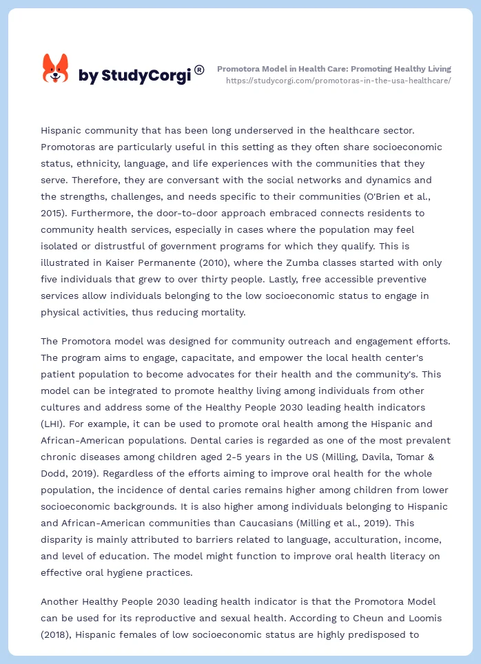 Promotora Model in Health Care: Promoting Healthy Living. Page 2