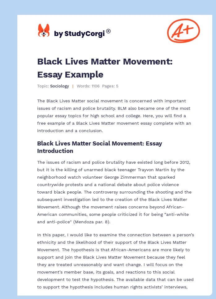 Black Lives Matter Movement: Essay Example. Page 1