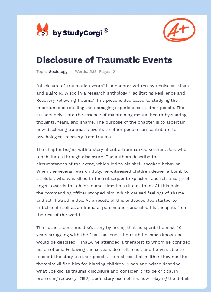 Disclosure of Traumatic Events. Page 1