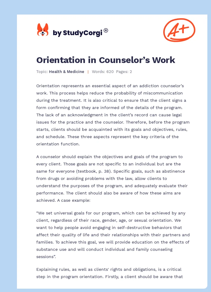Orientation in Counselor’s Work. Page 1