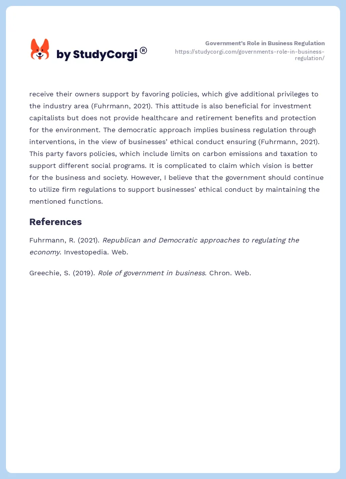 Government’s Role in Business Regulation. Page 2