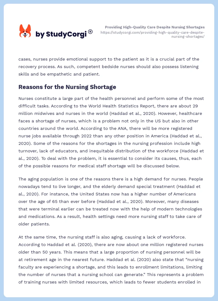 Providing High-Quality Care Despite Nursing Shortages. Page 2