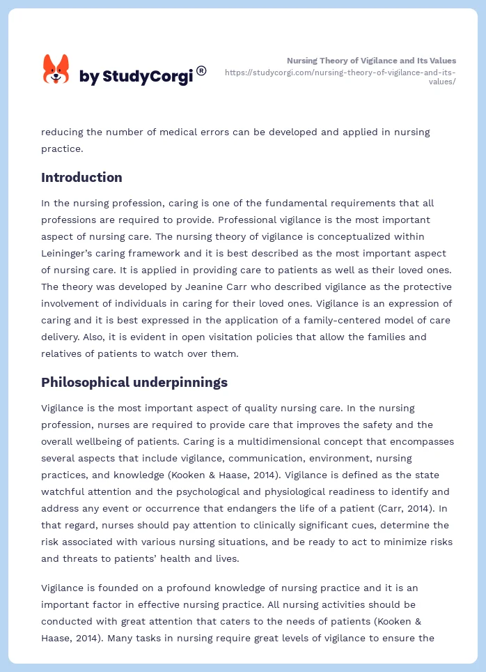 Nursing Theory of Vigilance and Its Values. Page 2