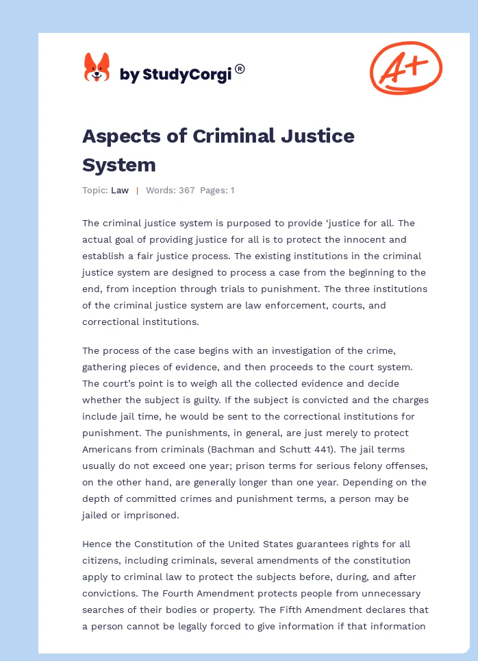 Aspects of Criminal Justice System. Page 1