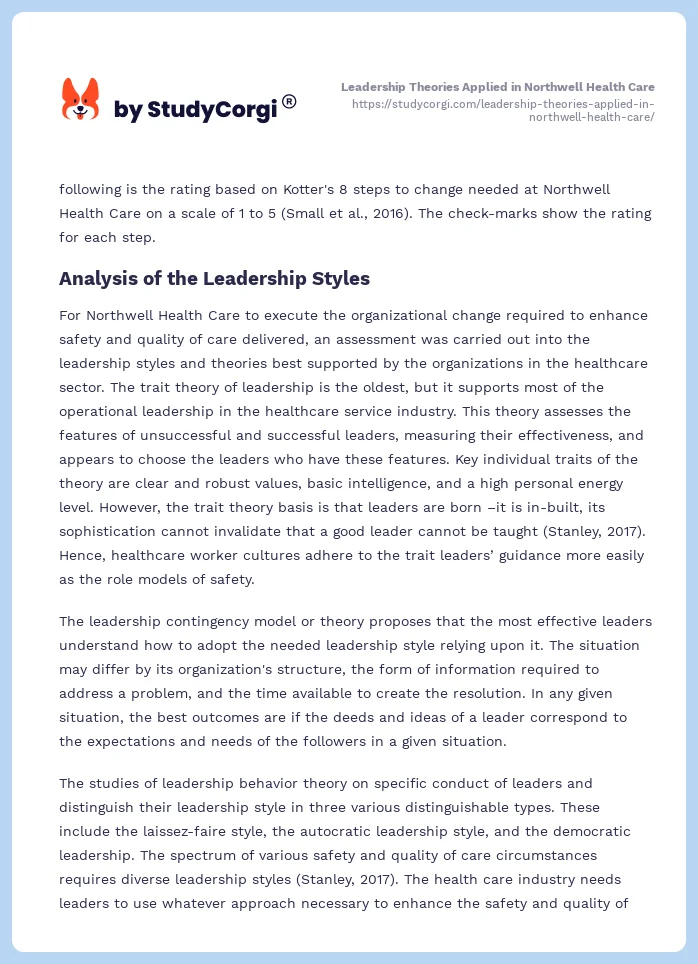Leadership Theories Applied in Northwell Health Care. Page 2
