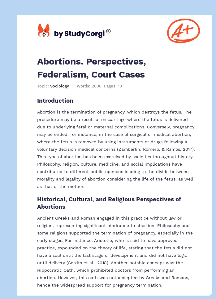 Abortions. Perspectives, Federalism, Court Cases. Page 1