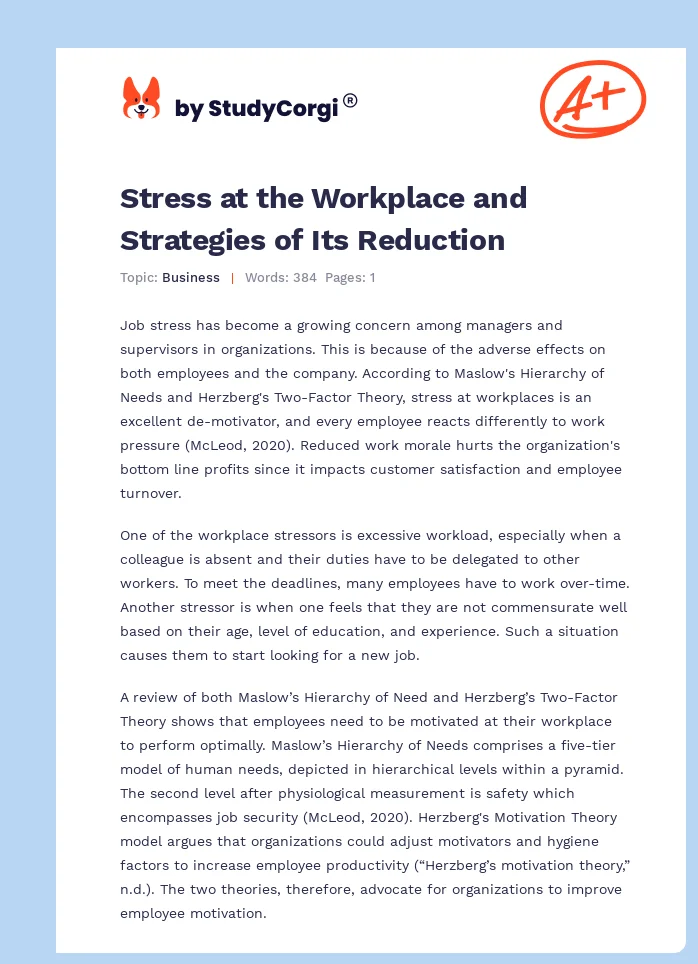 Stress at the Workplace and Strategies of Its Reduction. Page 1