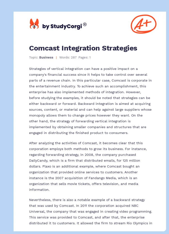 Comcast Integration Strategies. Page 1