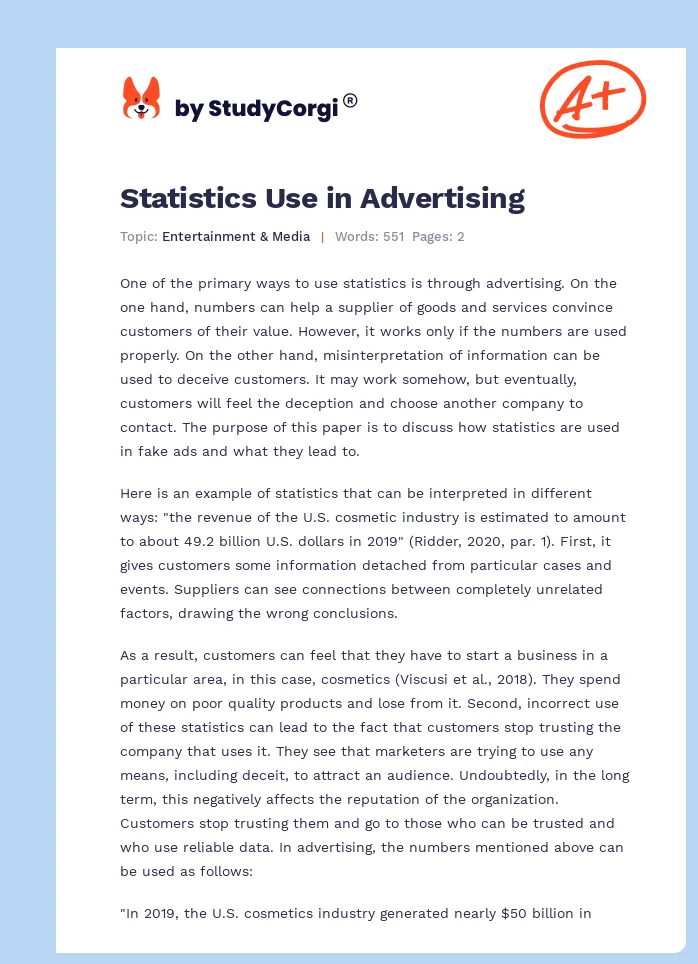 Statistics Use in Advertising. Page 1