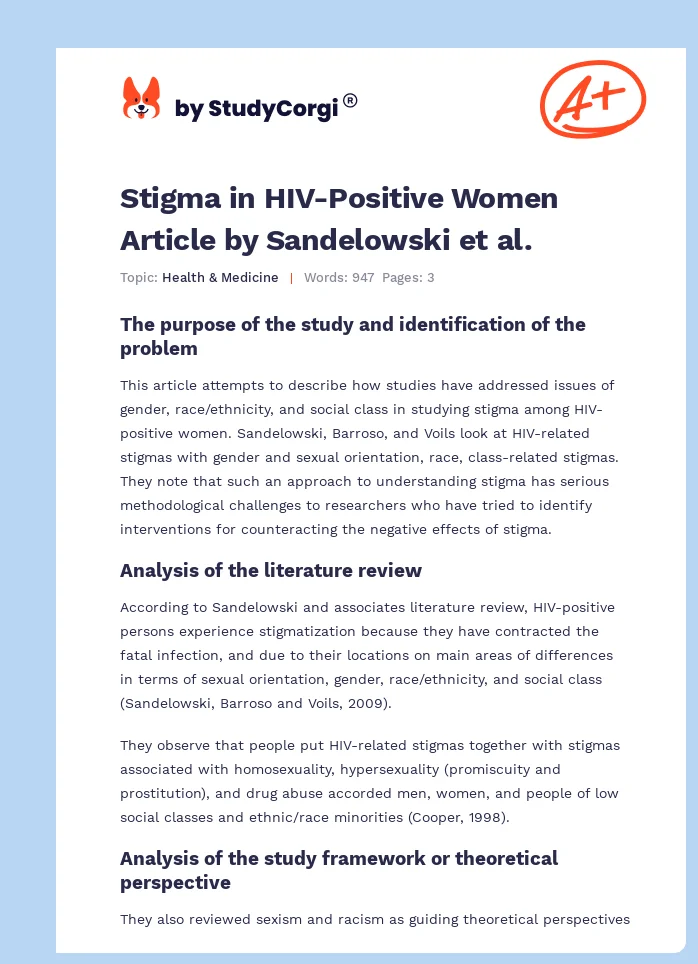 Stigma in HIV-Positive Women Article by Sandelowski et al.. Page 1