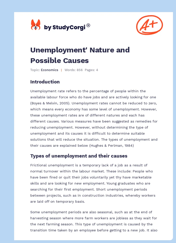 Unemployment' Nature and Possible Causes. Page 1