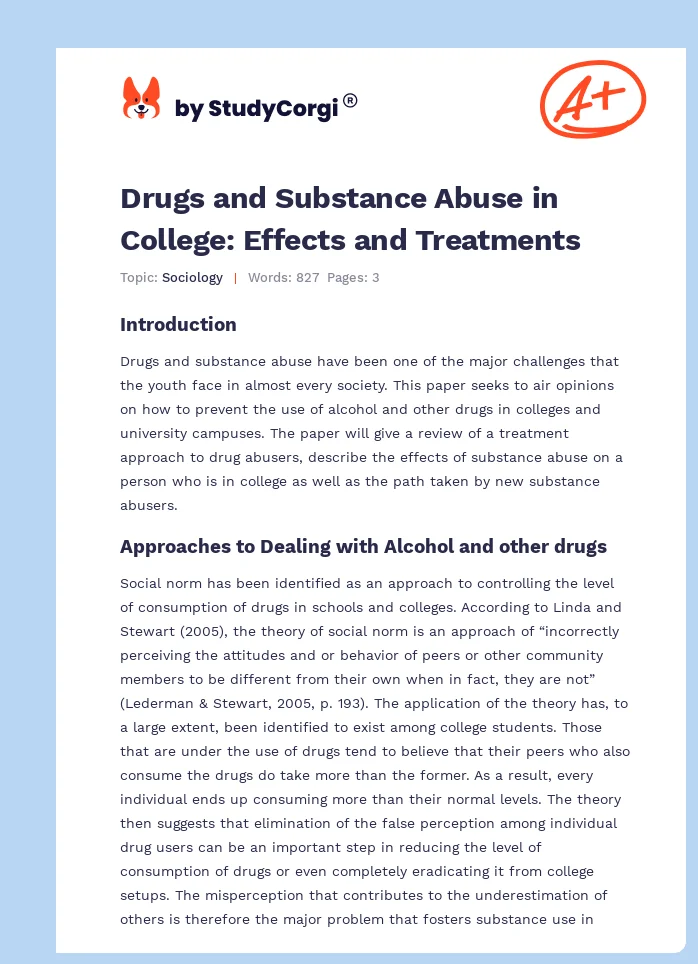 Drugs and Substance Abuse in College: Effects and Treatments. Page 1