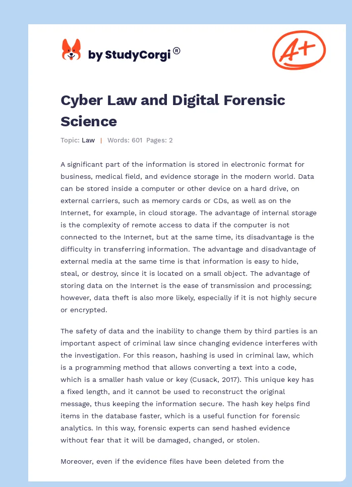Cyber Law and Digital Forensic Science. Page 1