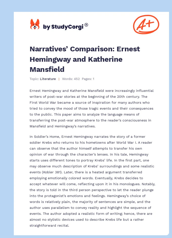 Narratives’ Comparison: Ernest Hemingway and Katherine Mansfield. Page 1