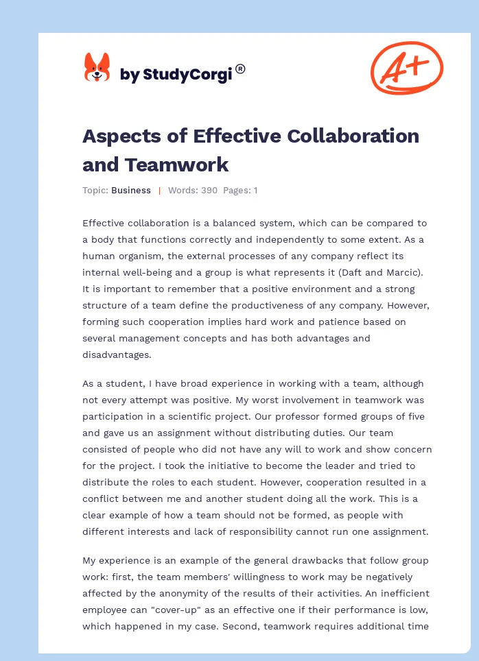Aspects of Effective Collaboration and Teamwork. Page 1