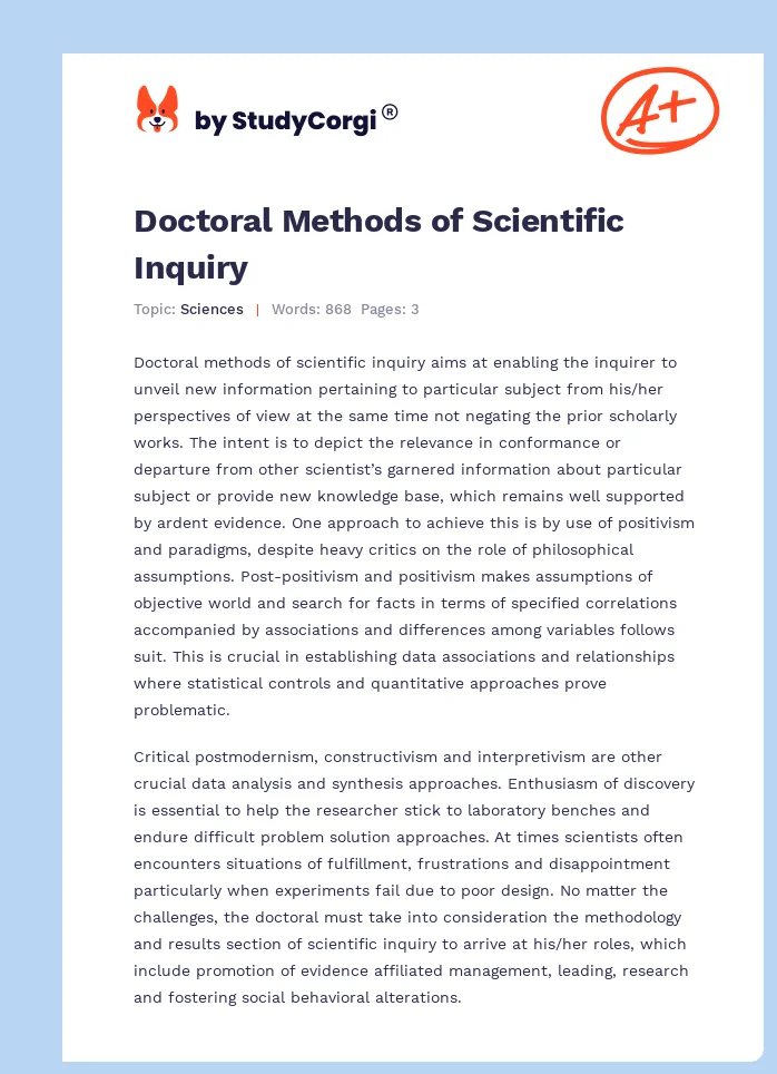 Doctoral Methods of Scientific Inquiry. Page 1