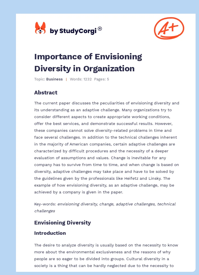 Importance of Envisioning Diversity in Organization. Page 1