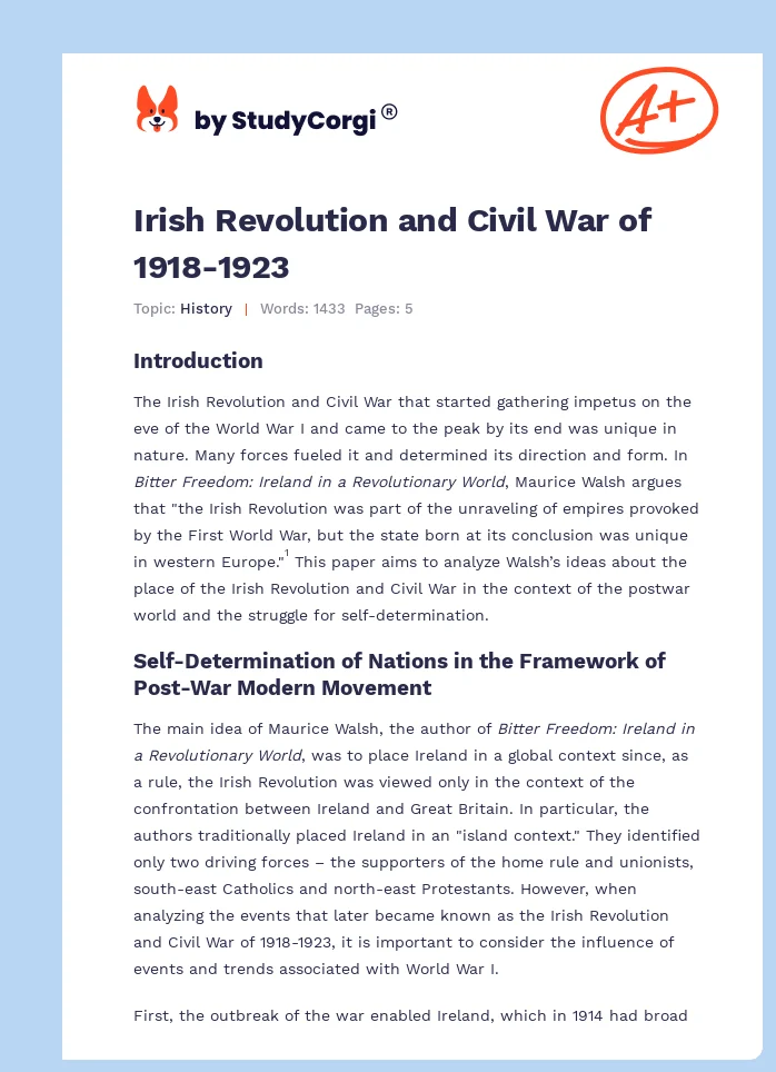 Irish Revolution and Civil War of 1918-1923. Page 1