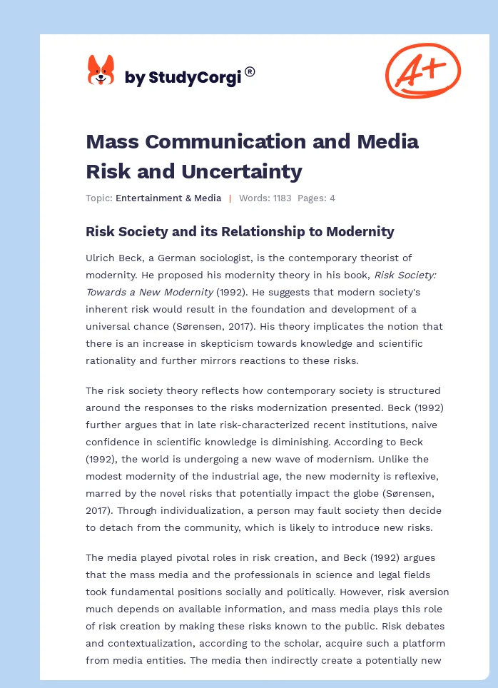 Mass Communication and Media Risk and Uncertainty. Page 1