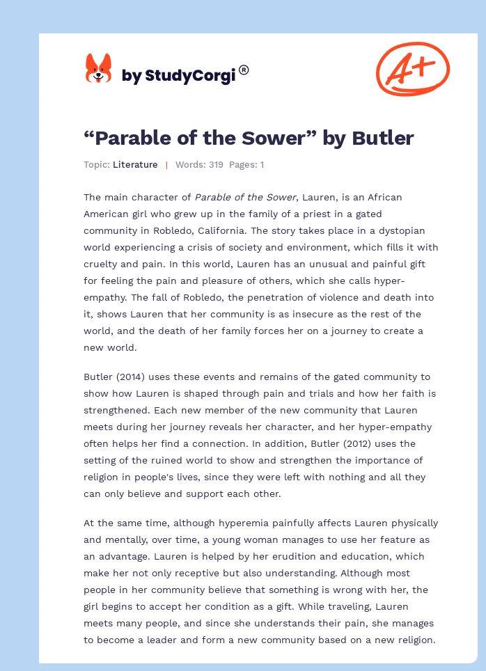 “Parable of the Sower” by Butler. Page 1