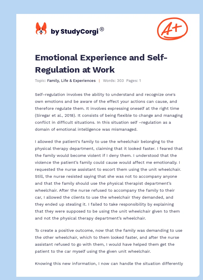 Emotional Experience and Self-Regulation at Work. Page 1