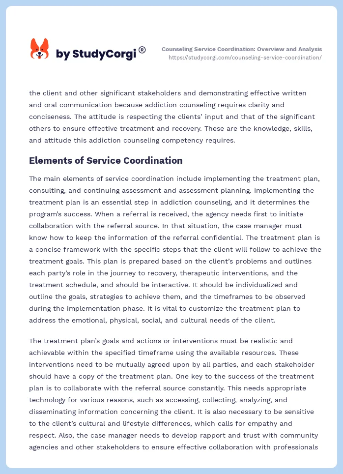 Counseling Service Coordination: Overview and Analysis. Page 2