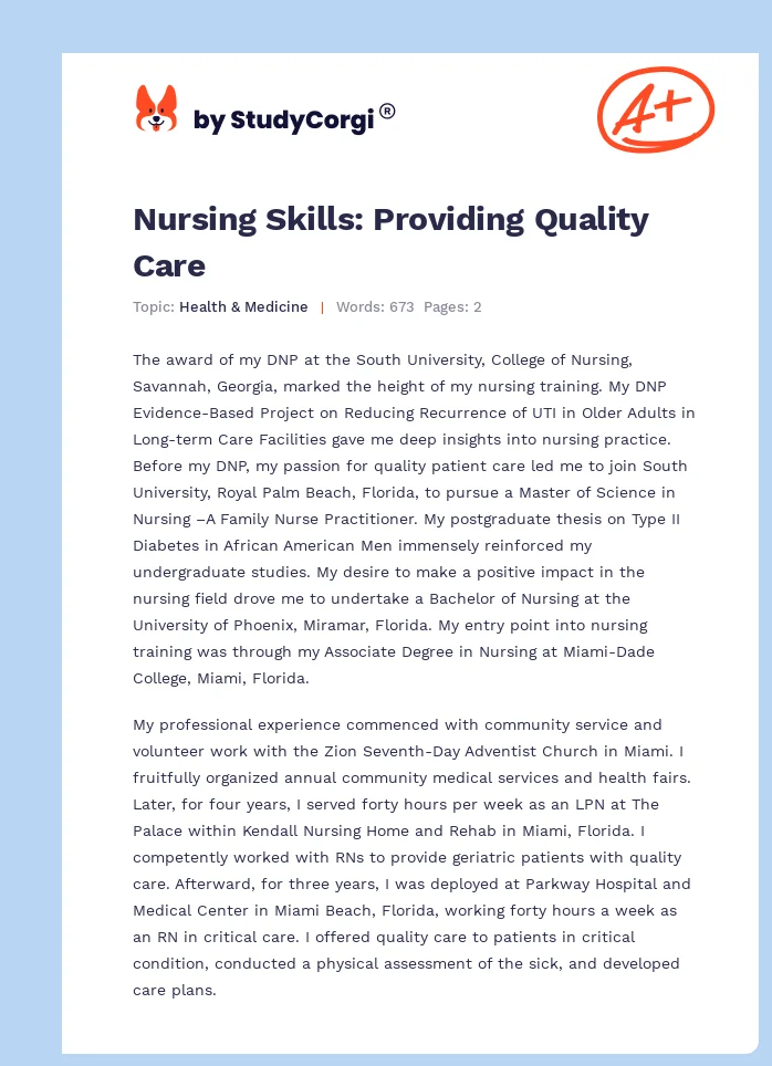 Nursing Skills: Providing Quality Care. Page 1