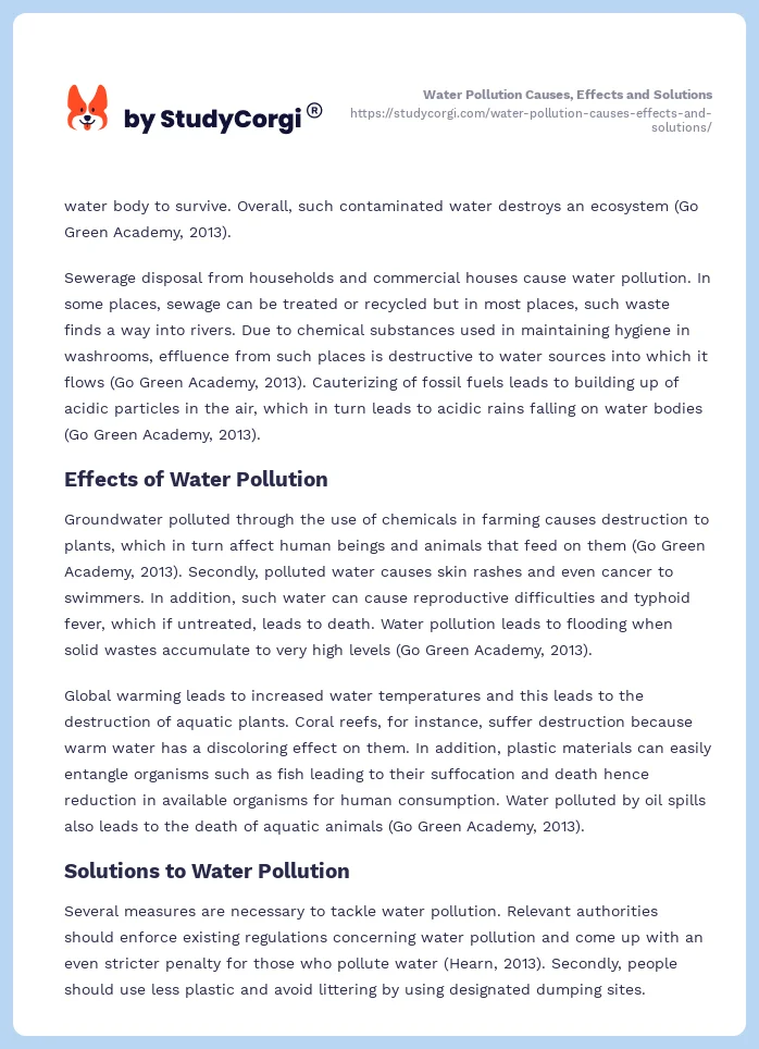 Water Pollution Causes, Effects and Solutions. Page 2