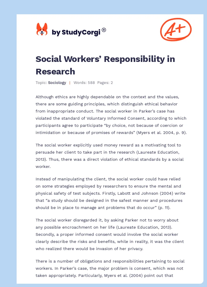 Social Workers’ Responsibility in Research. Page 1