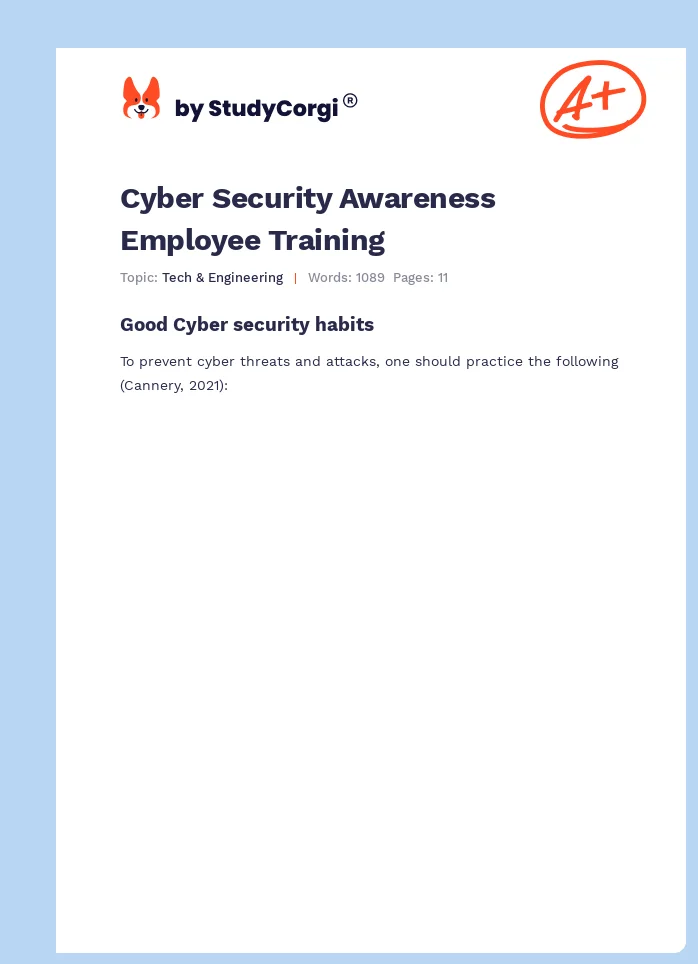 Cyber Security Awareness Employee Training. Page 1