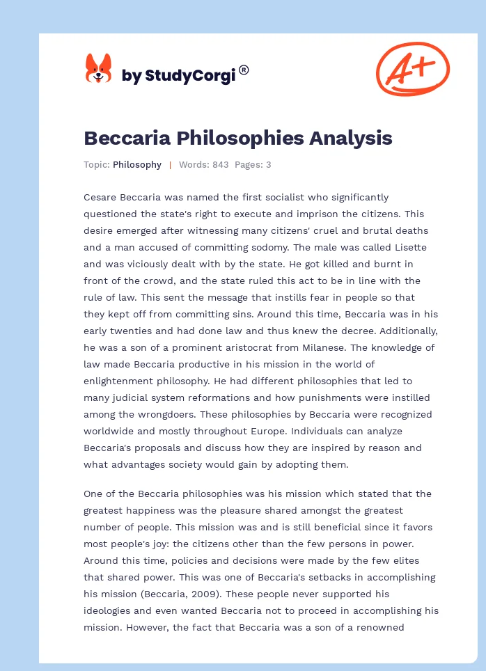 Beccaria Philosophies Analysis. Page 1