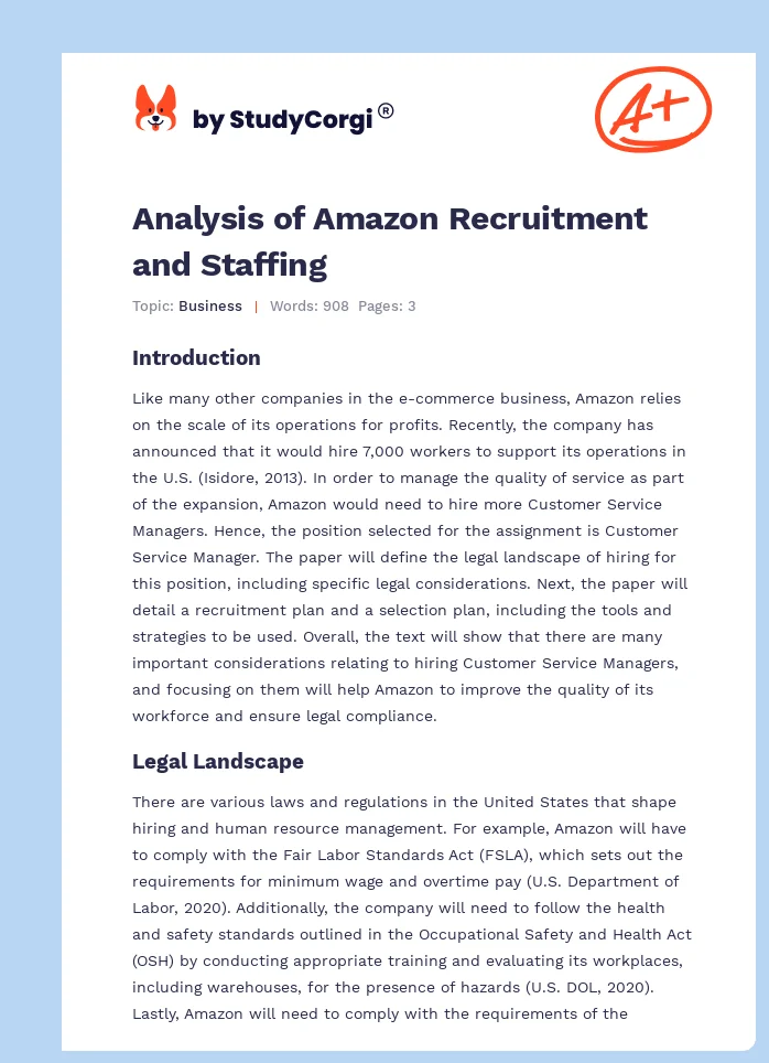 Analysis of Amazon Recruitment and Staffing. Page 1