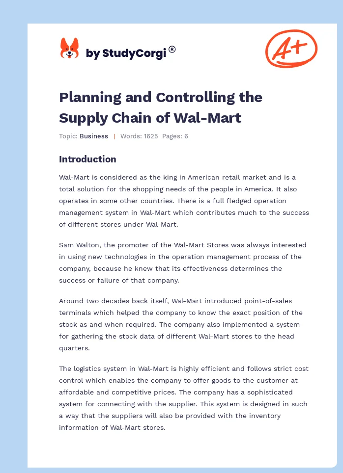 Planning and Controlling the Supply Chain of Wal-Mart. Page 1