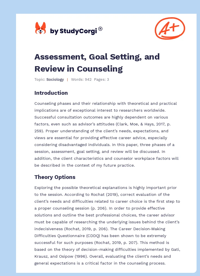 Assessment, Goal Setting, and Review in Counseling. Page 1