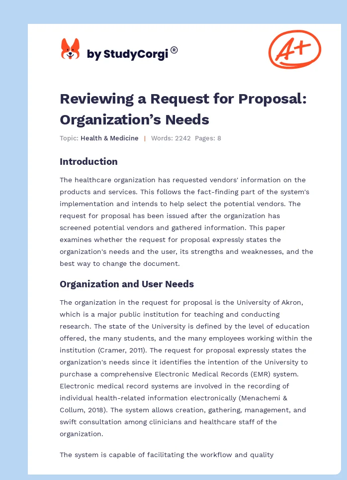 Reviewing a Request for Proposal: Organization’s Needs. Page 1